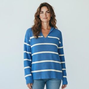 Banana Republic Factory Blue Striped Cotton Knit Hoodie - Size M